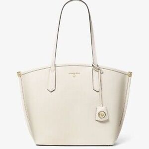 New Michael Kors Jane Large Pebble Leather Tote Light Cream